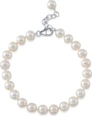 The Pearl Source 7.5-8.5mm White Freshwater Pearl Adjustable Bracelet for Men