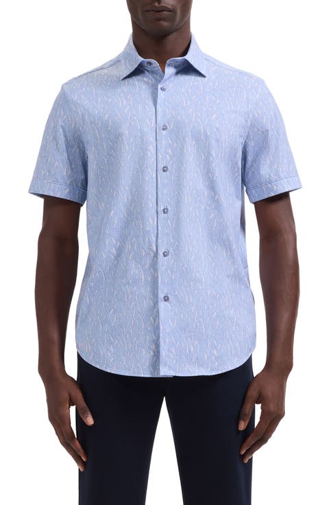 Miles OoohCotton® Leaf Print Short Sleeve Button-Up Shirt