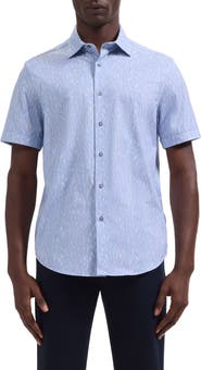Bugatchi Miles OoohCotton® Leaf Print Short Sleeve Button-Up Shirt