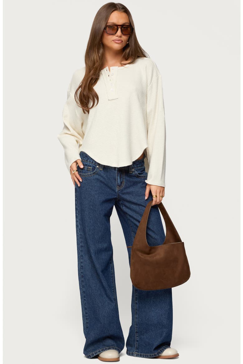Alisia Oversize Waffle Knit Henley, Alternate, color, BEIGE