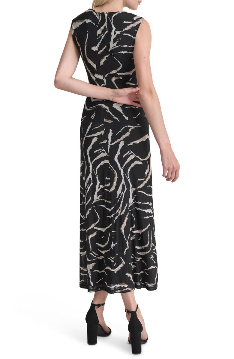 DKNY Cowl Neck Sleeveless Ruched Mesh Maxi Dress, Alternate, color, 