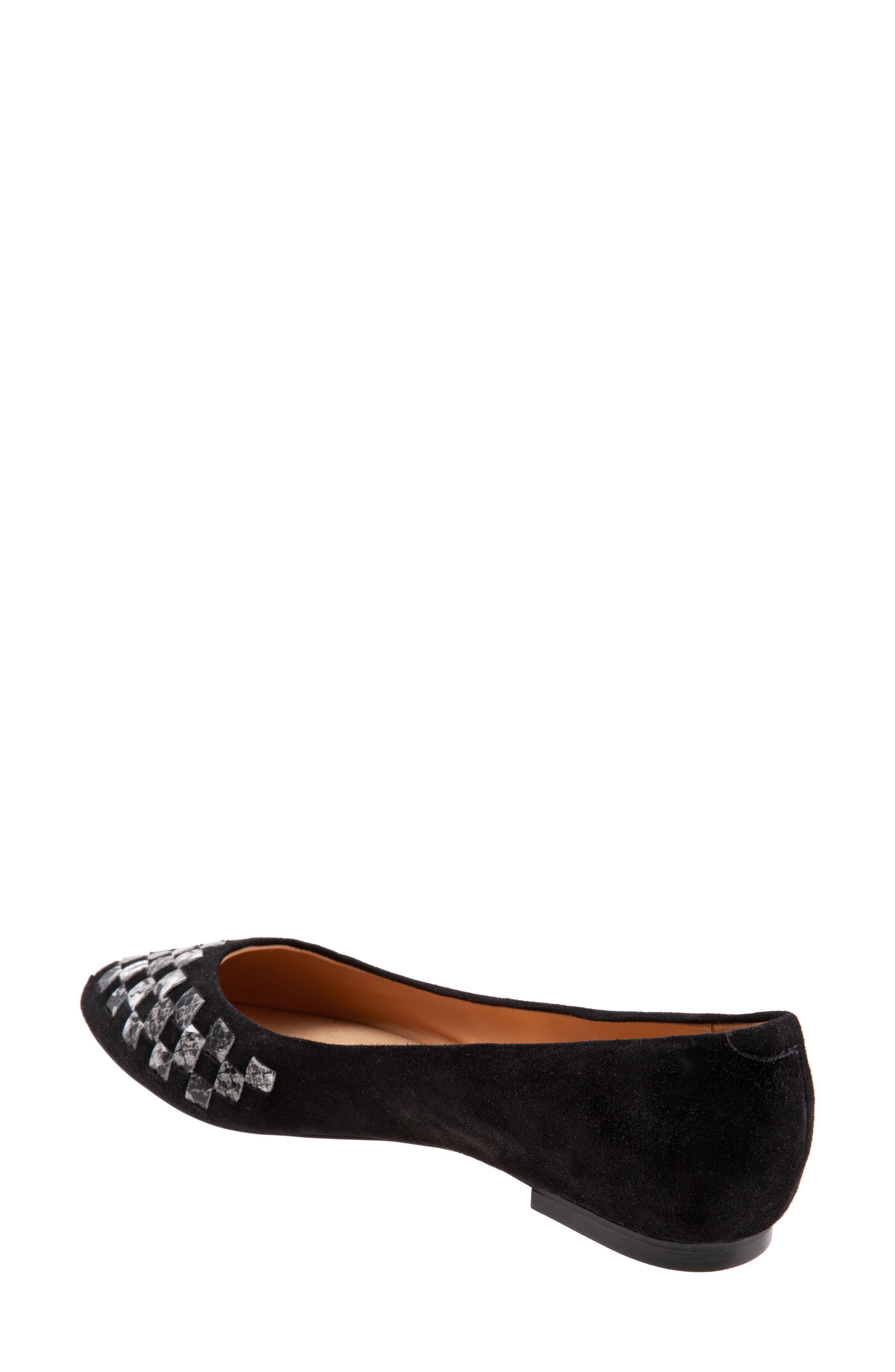 Trotters Estee Woven Flat, Alternate, color, Black Sue/ Snake