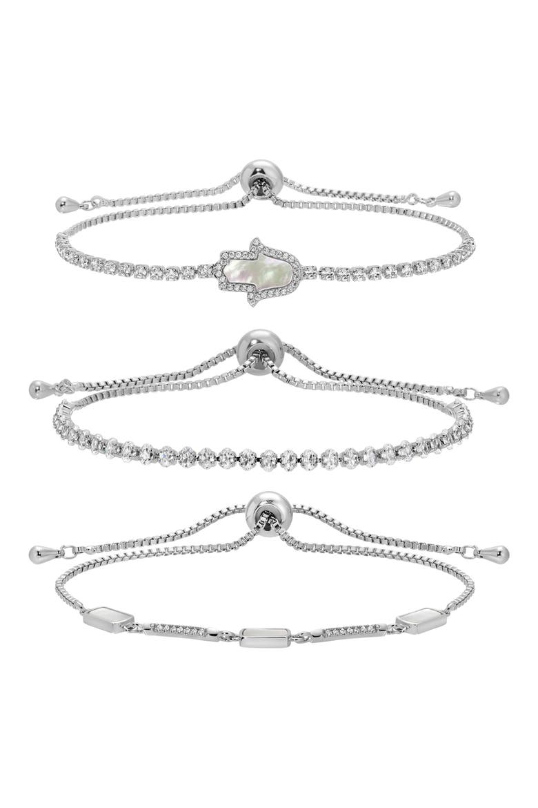 Set of 3 Maryam Cubic Zirconia Bolo Bracelets, Main, color, SILVER