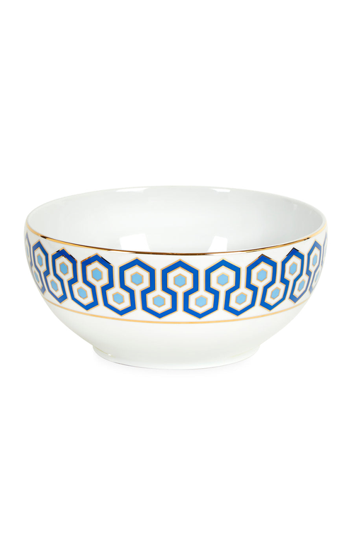 Jonathan Adler Newport Serving Bowl In White/blue/gold