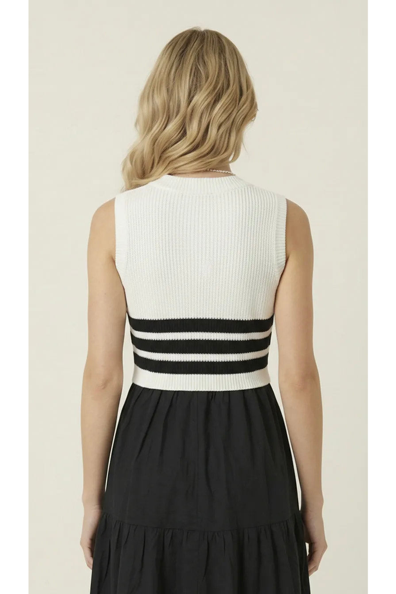 Striped Knit Tiered Midi Dress, Alternate, color, Off-White / Black