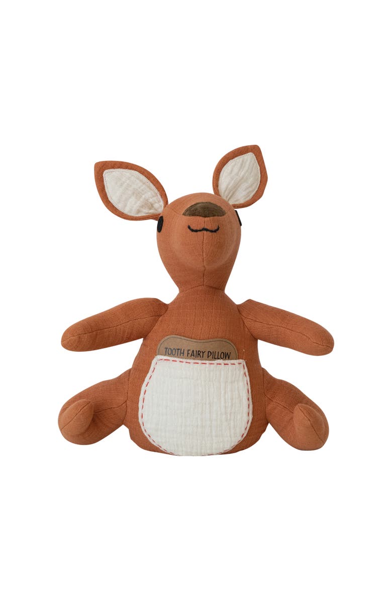 Storied Home Cotton Double Cloth Kangaroo Tooth Fairy Pillow with Hand-Embroidery, Brown and Natural, Main, color, Brown