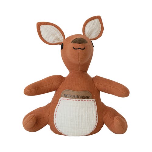 Storied Home Cotton Double Cloth Kangaroo Tooth Fairy Pillow With Hand-embroidery, Brown And Natural
