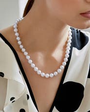 The Pearl Source 9.5-10mm Japanese Akoya White Pearl Necklace - AA+ Quality