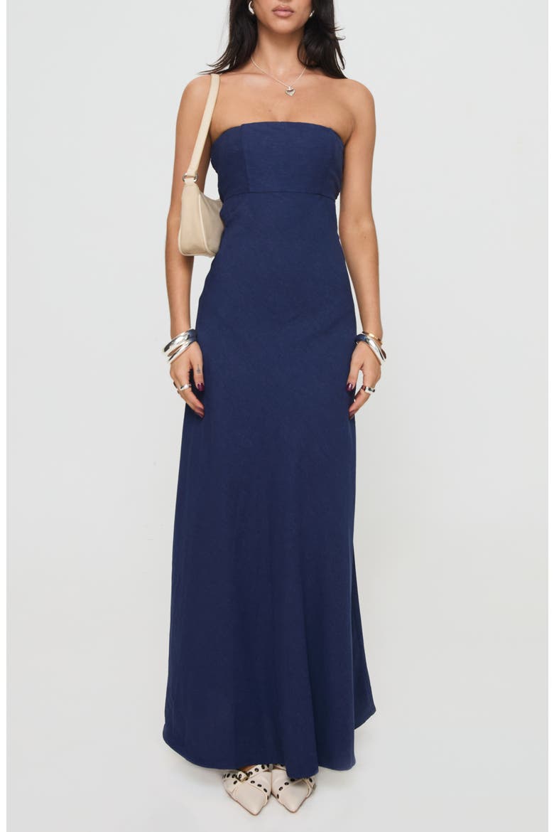 Yahir Strapless Linen Blend Maxi Dress, Main, color, NAVY