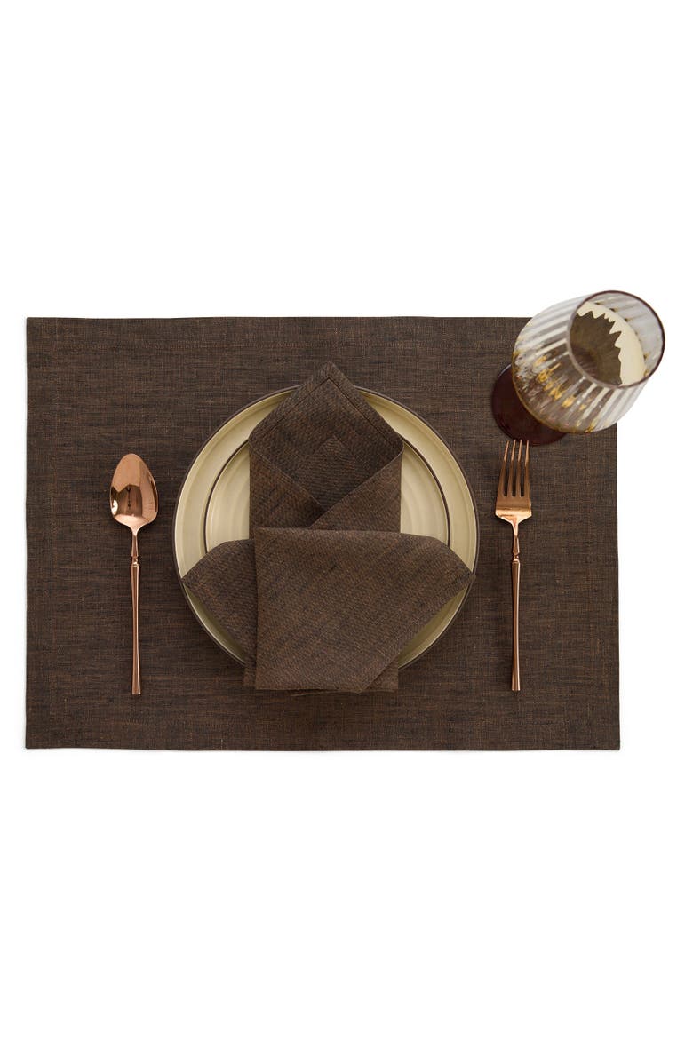 Linen Dinner Napkins Set of 4, 20 x 20" - Athena, Alternate, color, Chambray Brown