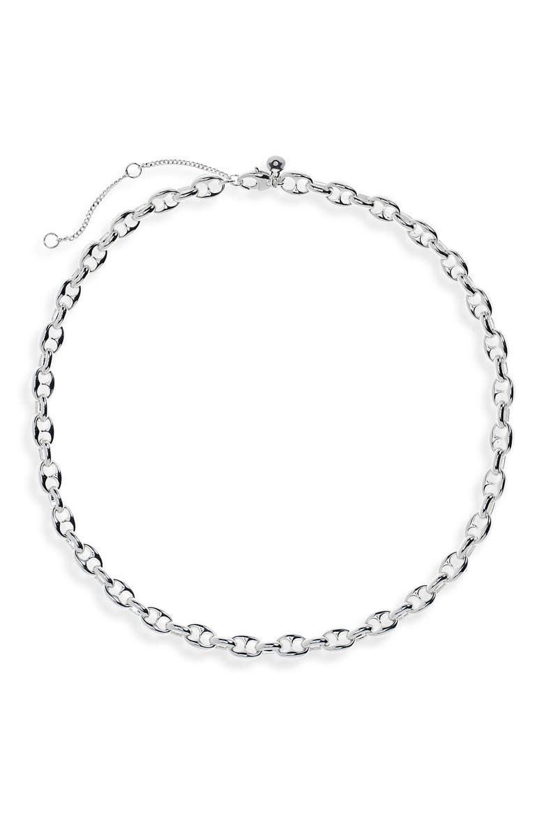 Puffy Mariner Link Necklace, Main, color, WARM SILVER