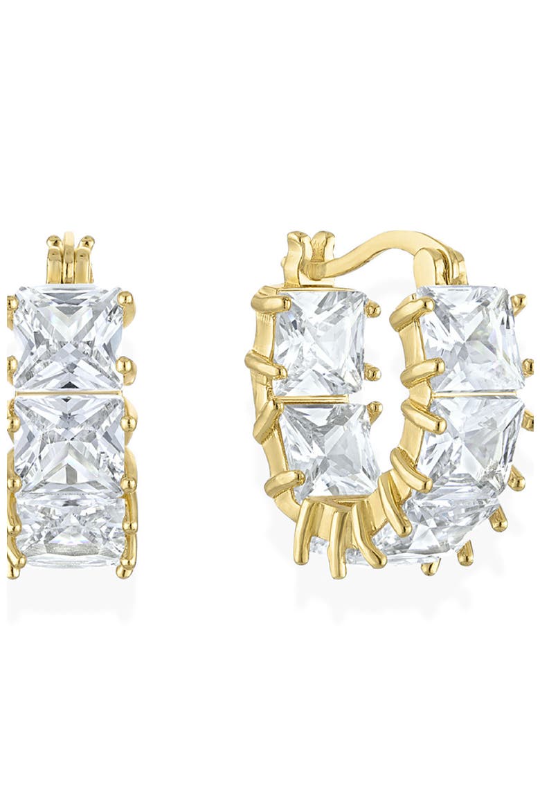 Square Cut Cubic Zirconia Huggie Hoops, Main, color, Gold