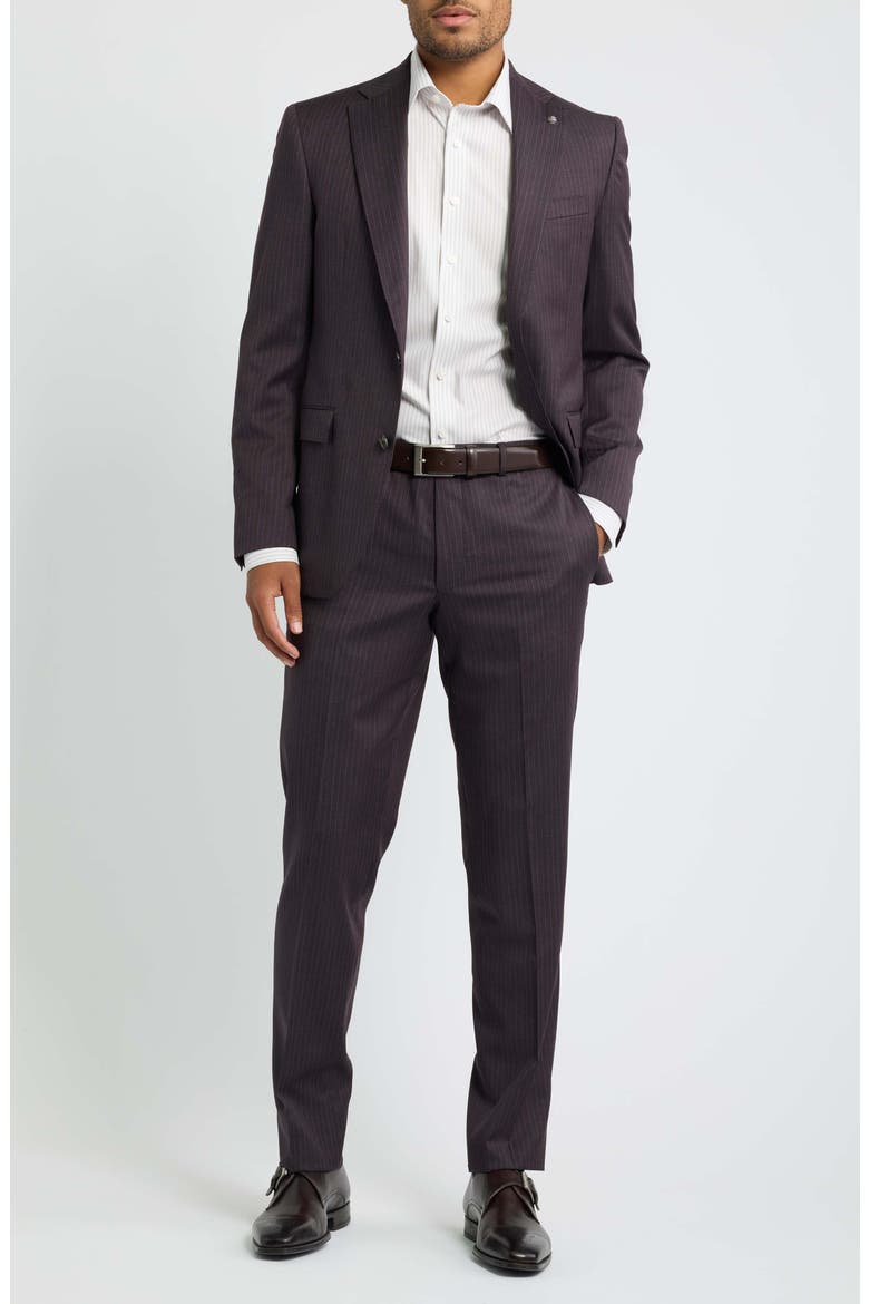 Esprit Striped Wool Suit, Main, color, BURGUNDY