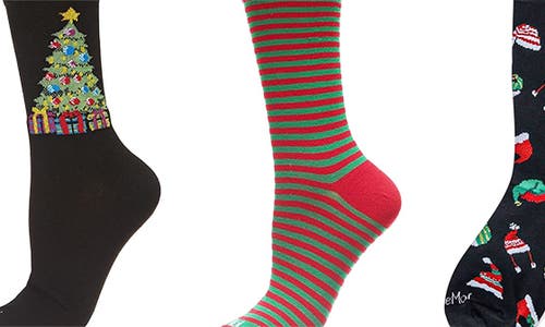 Memoi Christmas Assorted 3-pack Crew Socks In Multi