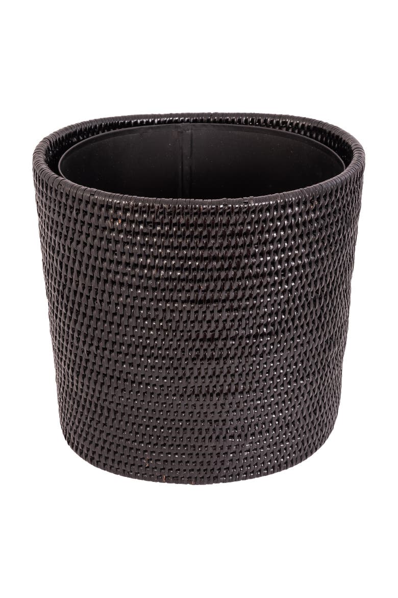 Artifacts Rattan Oval Waste Basket with Metal Liner, Main, color, Tudor Black