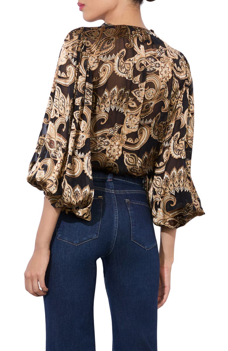 Alice + Olivia Betsie Print Ruffle Top, Alternate, color, Spring Paisley Black