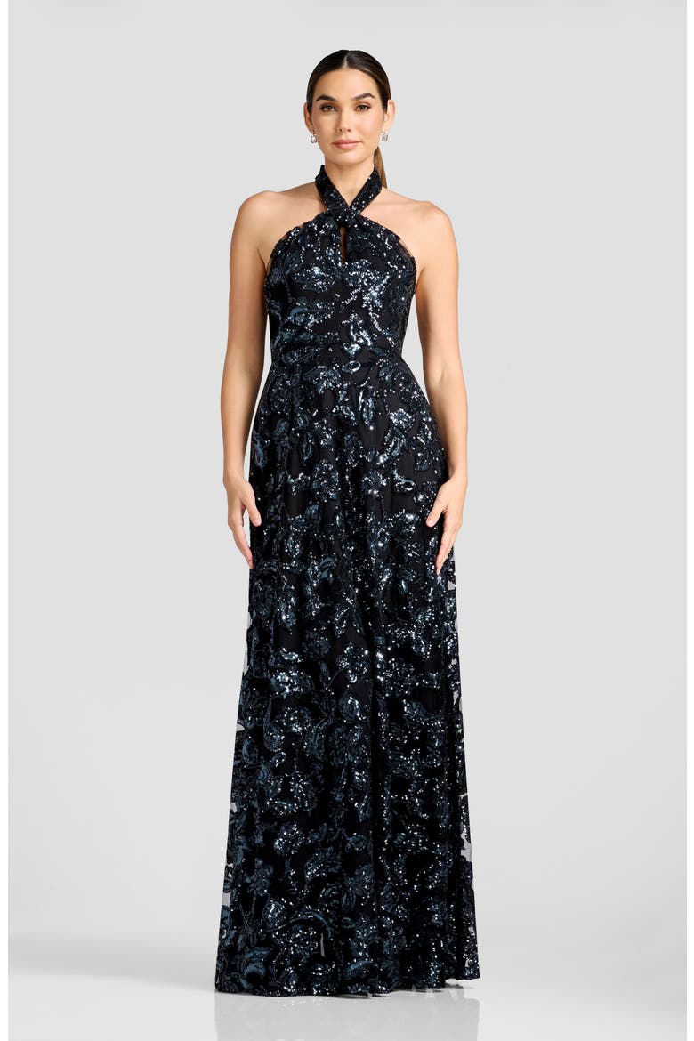 Manon Sequin Halter Gown, Alternate, color, BLACK MULTI