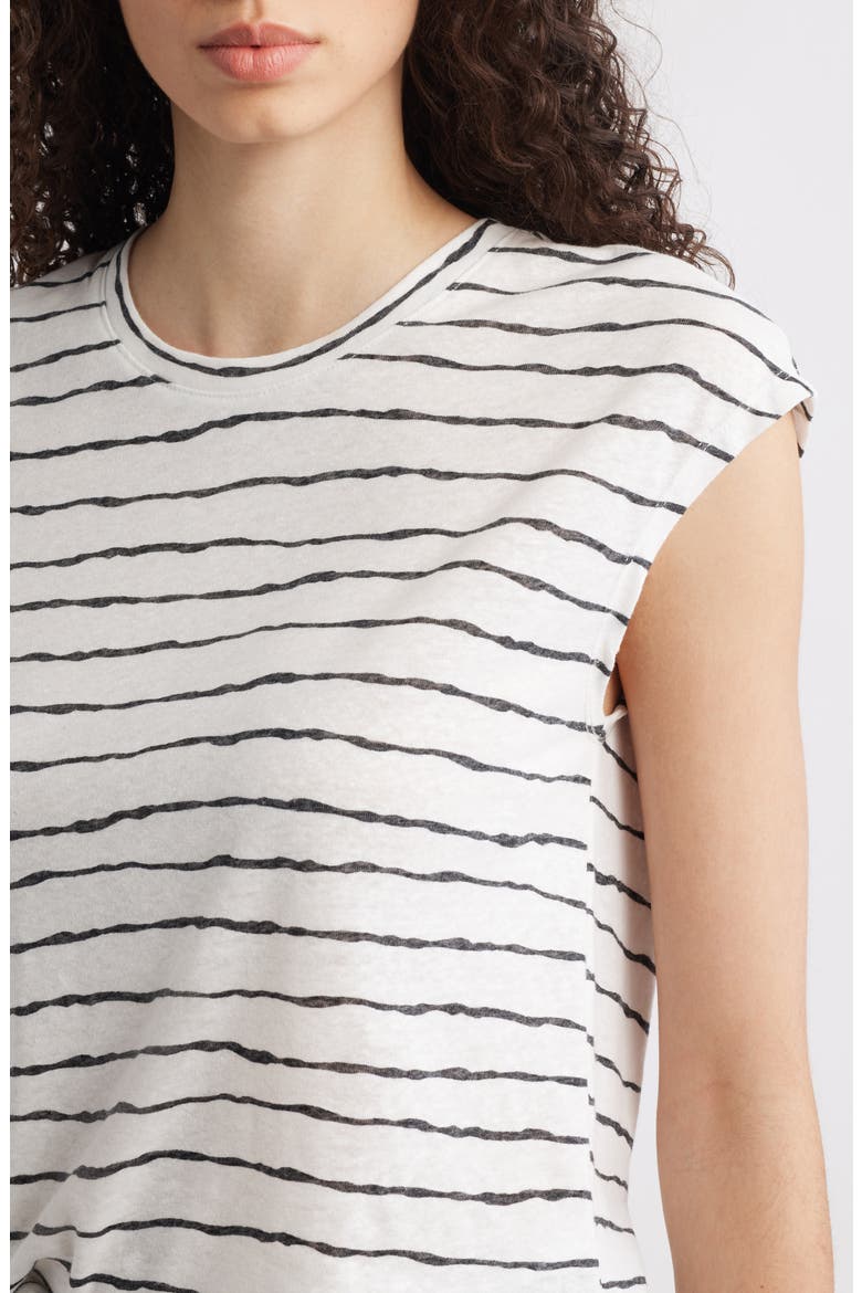 Stripe Linen Blend T-Shirt, Alternate, color, BLACK/ OFF WHITE
