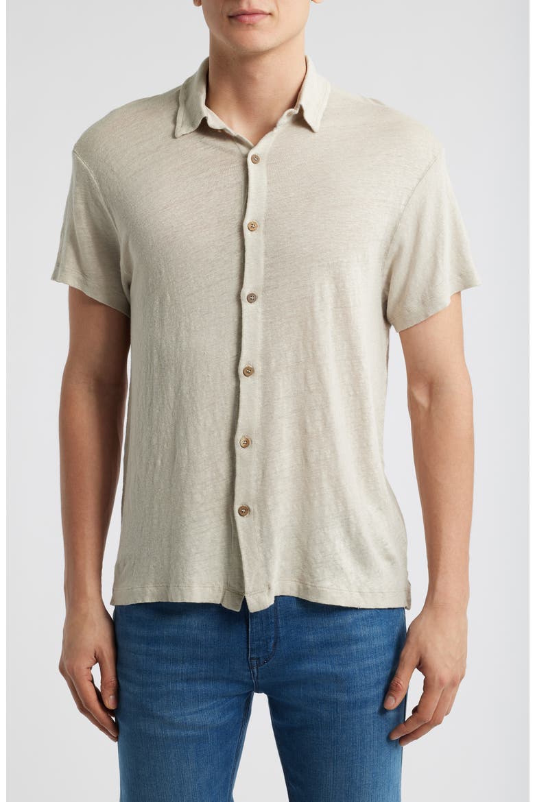 Ola Linen Knit Short Sleeve Button-Up, Main, color, BONE
