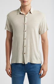 ALEX CRANE Ola Linen Knit Short Sleeve Button-Up