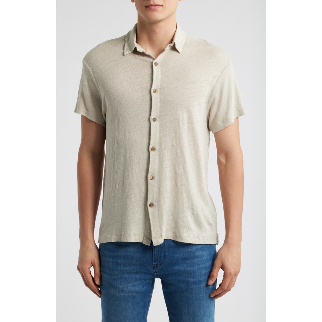Alex Crane Ola Linen Knit Short Sleeve Button-up In Bone