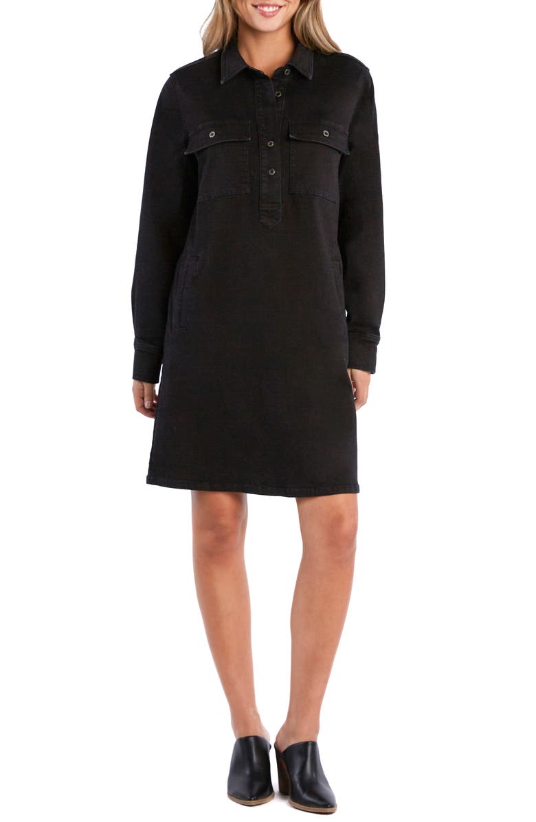 Wash Lab Denim Blakely Popover Long Sleeve Denim Dress, Main, color, Denim Black