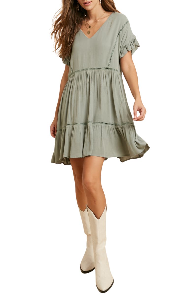 WISHLIST Short Sleeve Babydoll Dress, Main, color, Dark Sage