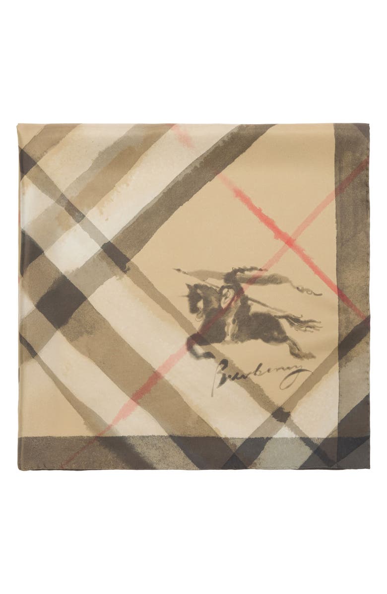 Burberry Check EKD Silk Twill Square Scarf, Alternate, color, Sand