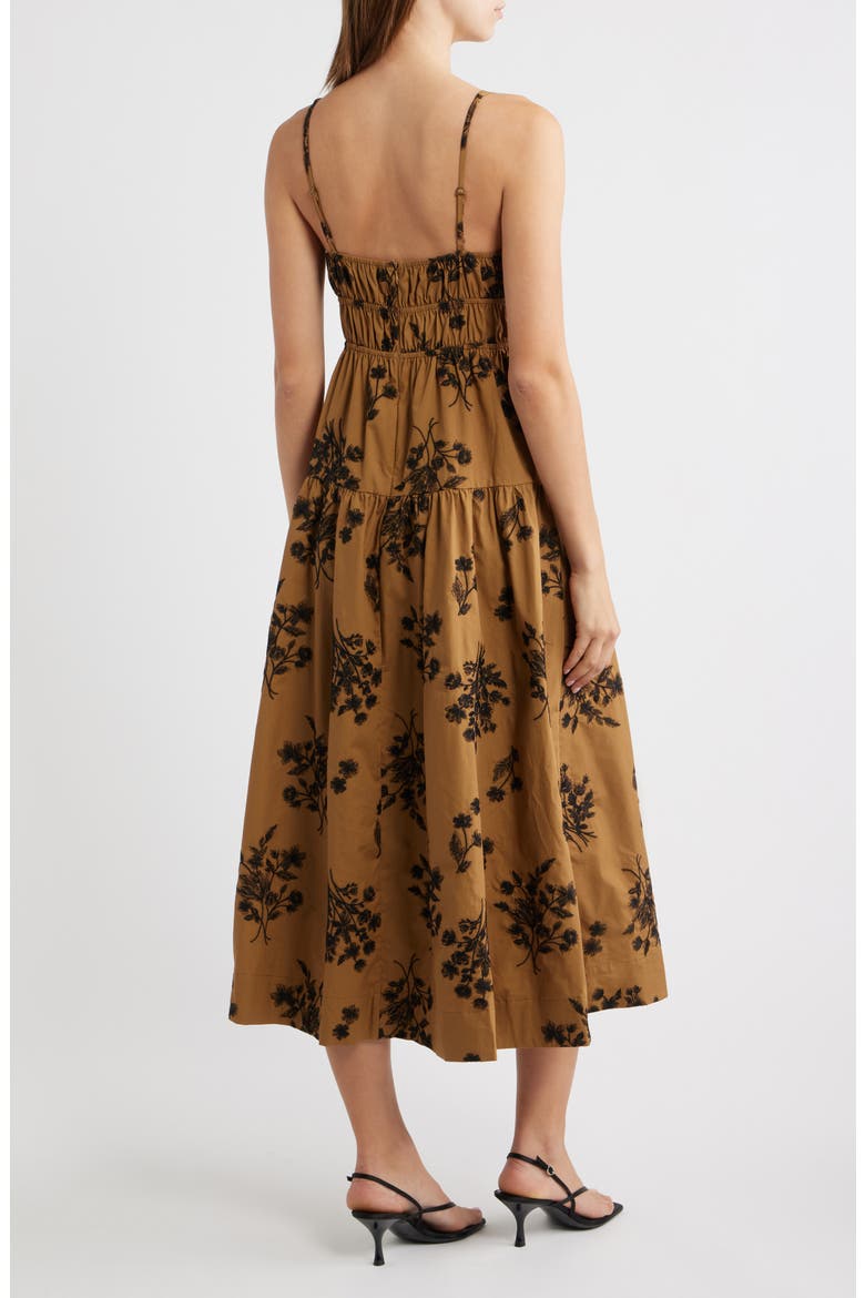 Embroidered Tiered Sleeveless Midi Dress, Alternate, color, CARAMEL