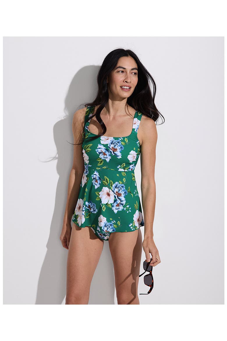 Adjustable Scoop Neck Flutter Tankini Top, Alternate, color, Island Emerald Petunia Floral