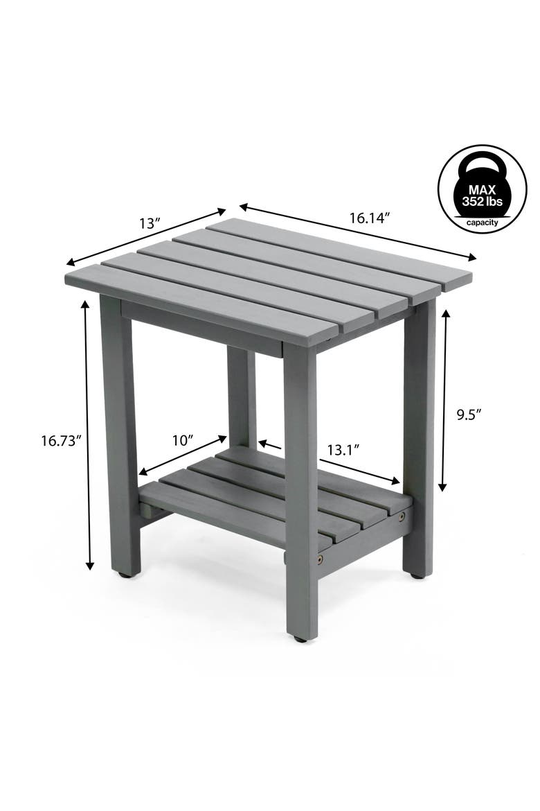 Kellie Modern Wood Outdoor Side Table, 2-Tier Slatted Rectangular Weather-Resistant Patio End Table for Garden, Alternate, color, Gray