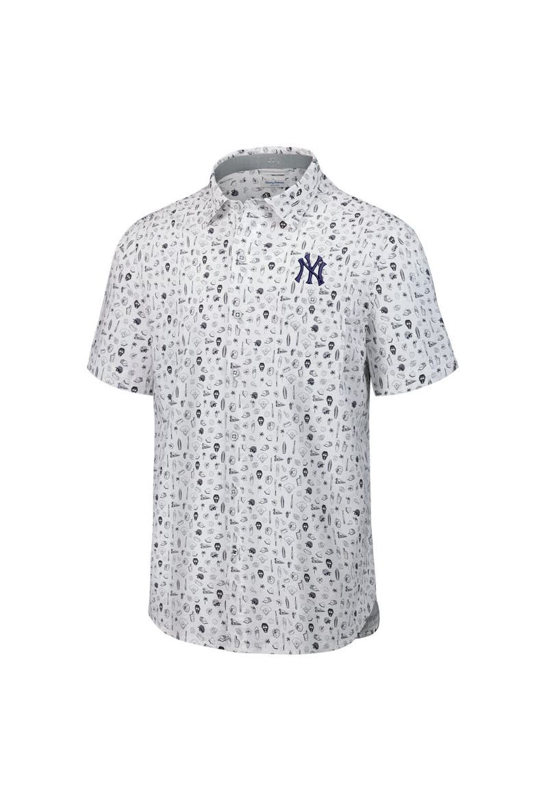 Men's Tommy Bahama  Gray New York Yankees Nova Wave Riptide Rally Camp Button-Up Short Sleeve Shirt, Alternate, color, Gray
