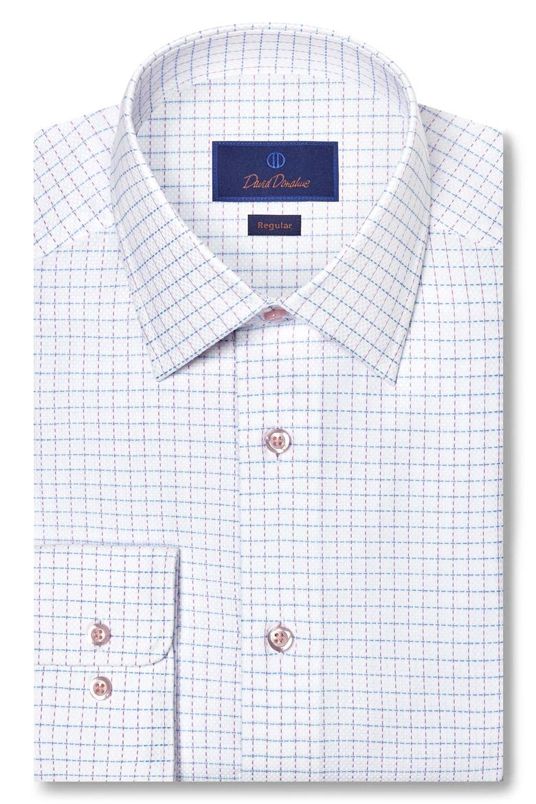 Regular Fit Dobby Check Cotton Dress Shirt, Main, color, WHITE/ BERRY