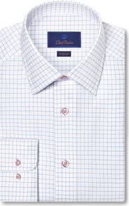 David Donahue Regular Fit Dobby Check Cotton Dress Shirt
