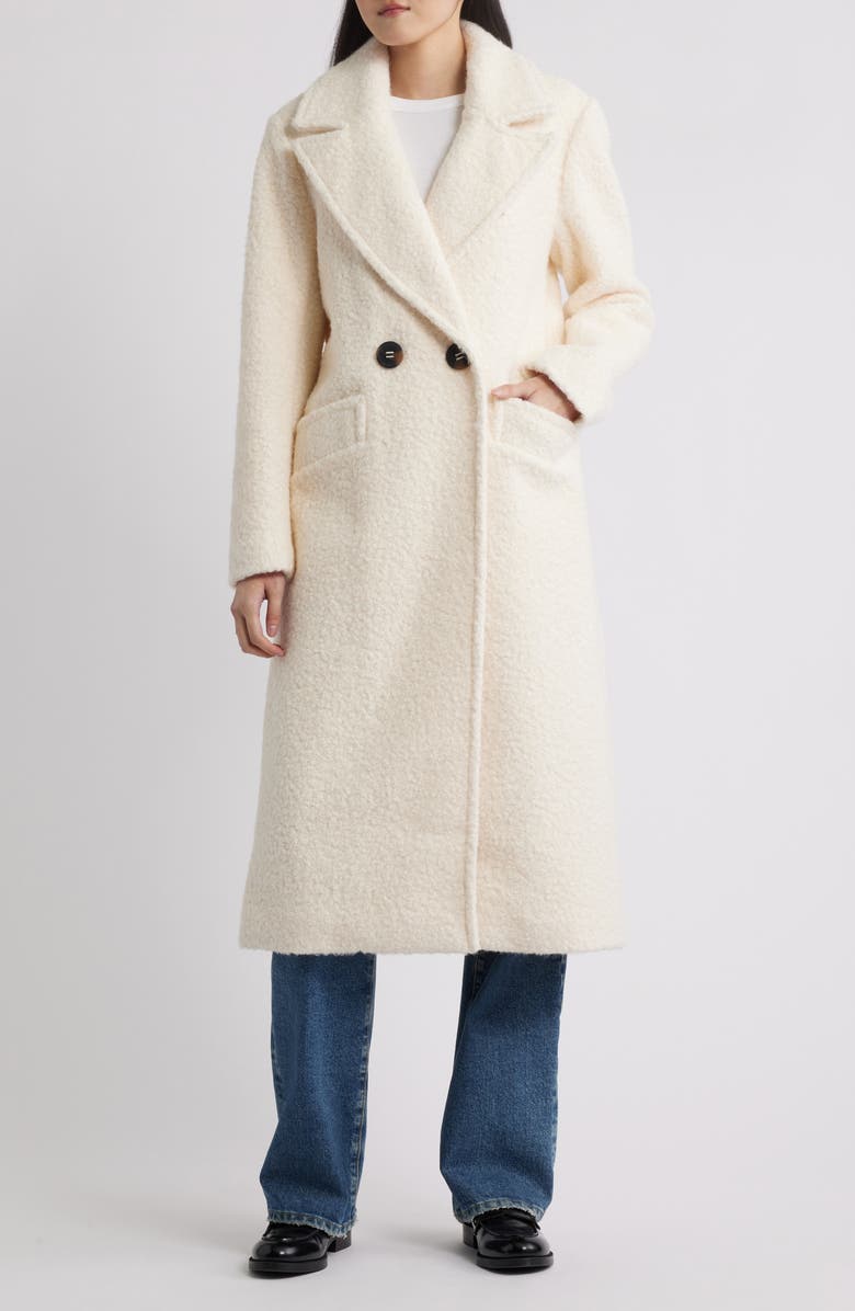 BCBGMAXAZRIA Double Breasted Bouclé Coat, Main, color, Cream