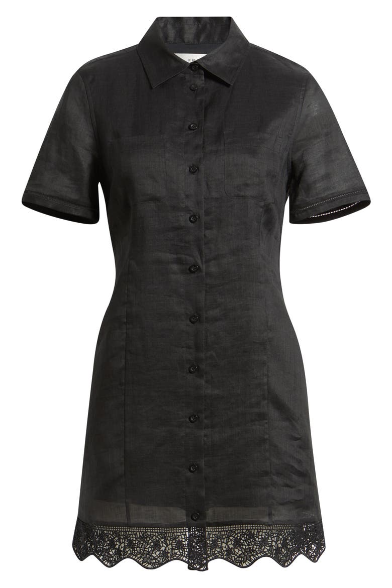 The Embroidered Seaside Ramie Button-Up Minidress, Alternate, color, BLACK