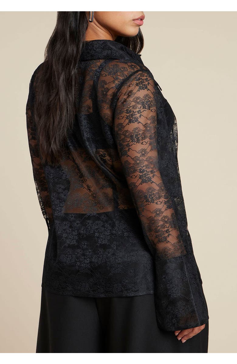 ELOQUII Sheer Lace Button Up Top, Alternate, color, Black Onyx