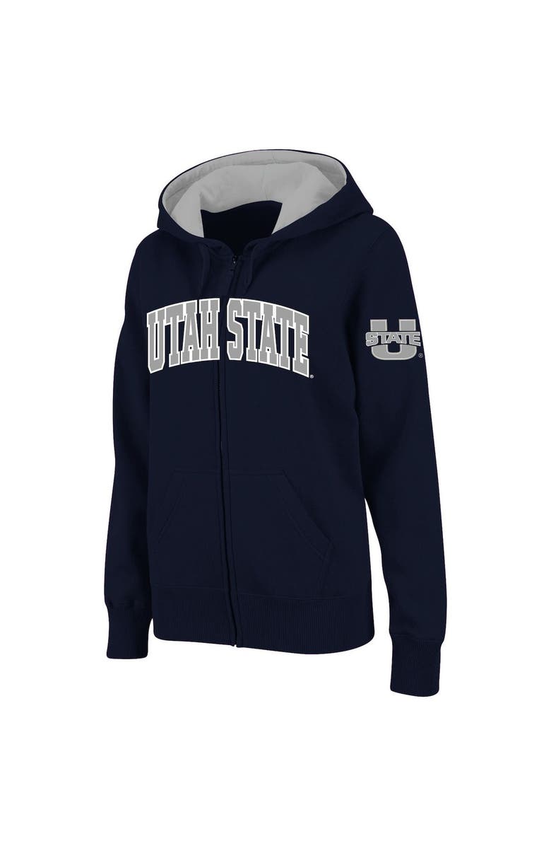 COLOSSEUM Women's Stadium Athletic Navy Utah State Aggies Arched Name Full-Zip Hoodie, Alternate, color, Navy