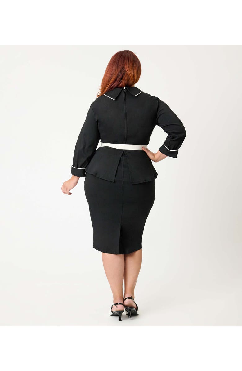 Unique Vintage Plus Size Peplum Cooper Suit Pencil Dress, Alternate, color, Black & Ecru