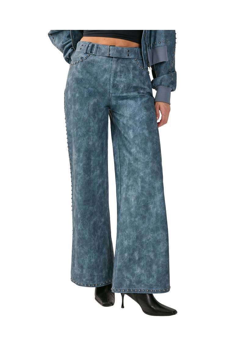 Studded Detail Belted Trouser, Alternate, color, Blue