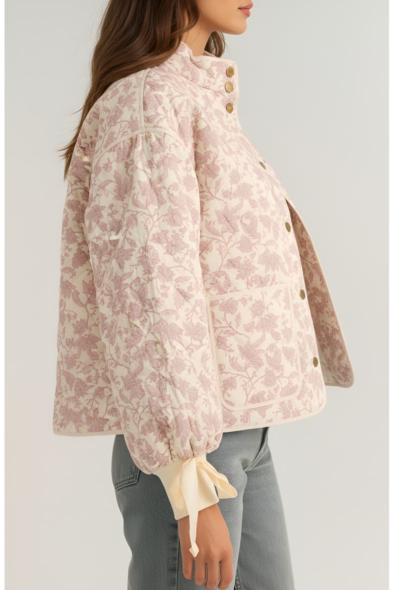Floral Quilted Jacket with Puff Sleeves and Satin Bow Cuffs, Alternate, color, Light Pink Floral
