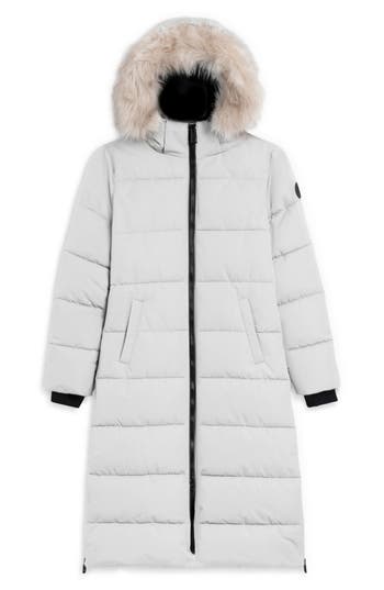 Noize Long Parka With Faux Fur Trim In Neutral