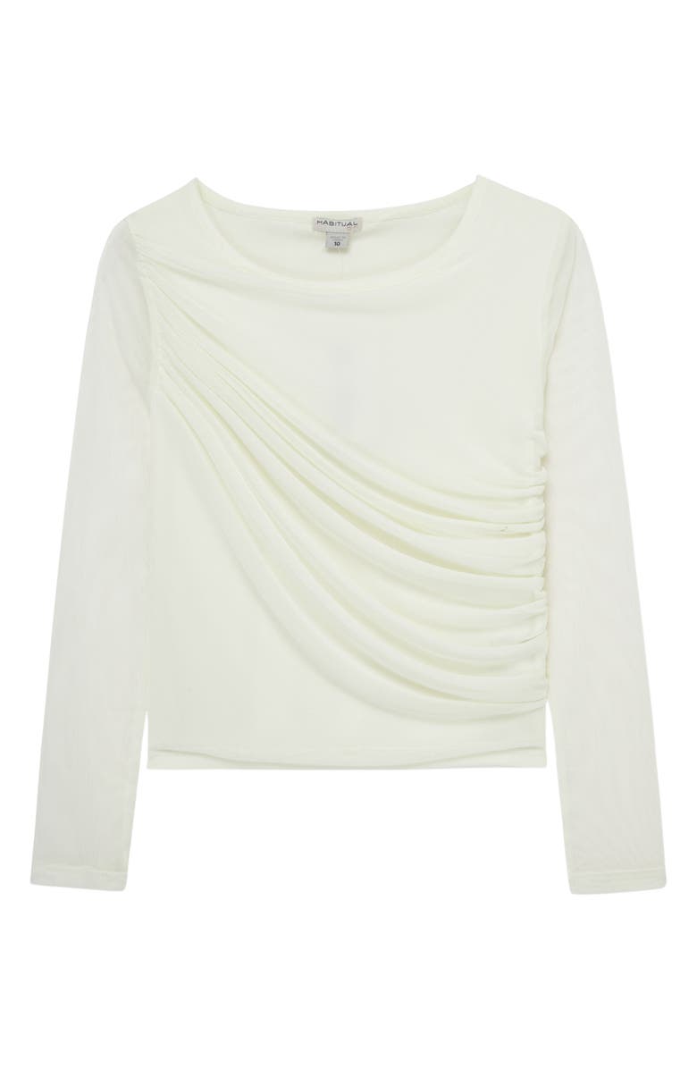 Habitual Kids Kids' Ruched Long Sleeve Mesh Top, Main, color, Off-White
