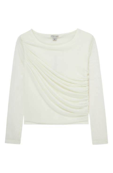 Kids' Ruched Long Sleeve Mesh Top (Big Kid)