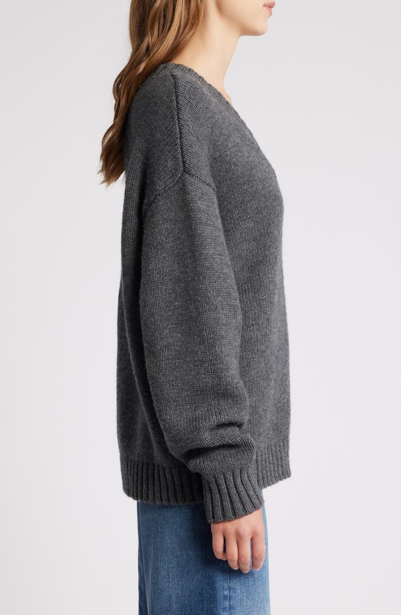 FRAME Chunky V-Neck Wool & Cashmere Sweater, Alternate, color, Charcoal Heather