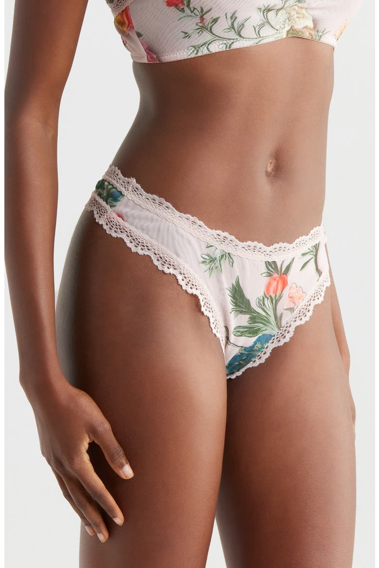Lace Trim High Leg Thong, Alternate, color, 3D FLORAL