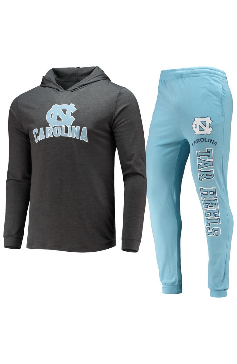 CONCEPTS SPORT Men's Concepts Sport Light Blue/Heather Charcoal North Carolina Tar Heels Meter Long Sleeve Hoodie T-Shirt & Jogger Pajama Set, Main, color,