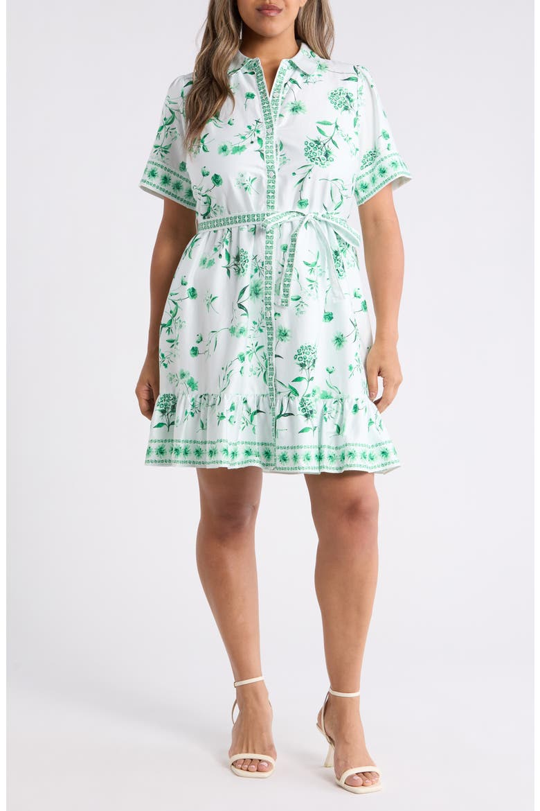 Floral Stretch Cotton Shirtdress, Main, color, VIBRANT KELLY