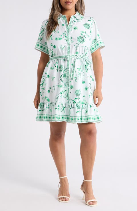 Floral Stretch Cotton Shirtdress (Plus)