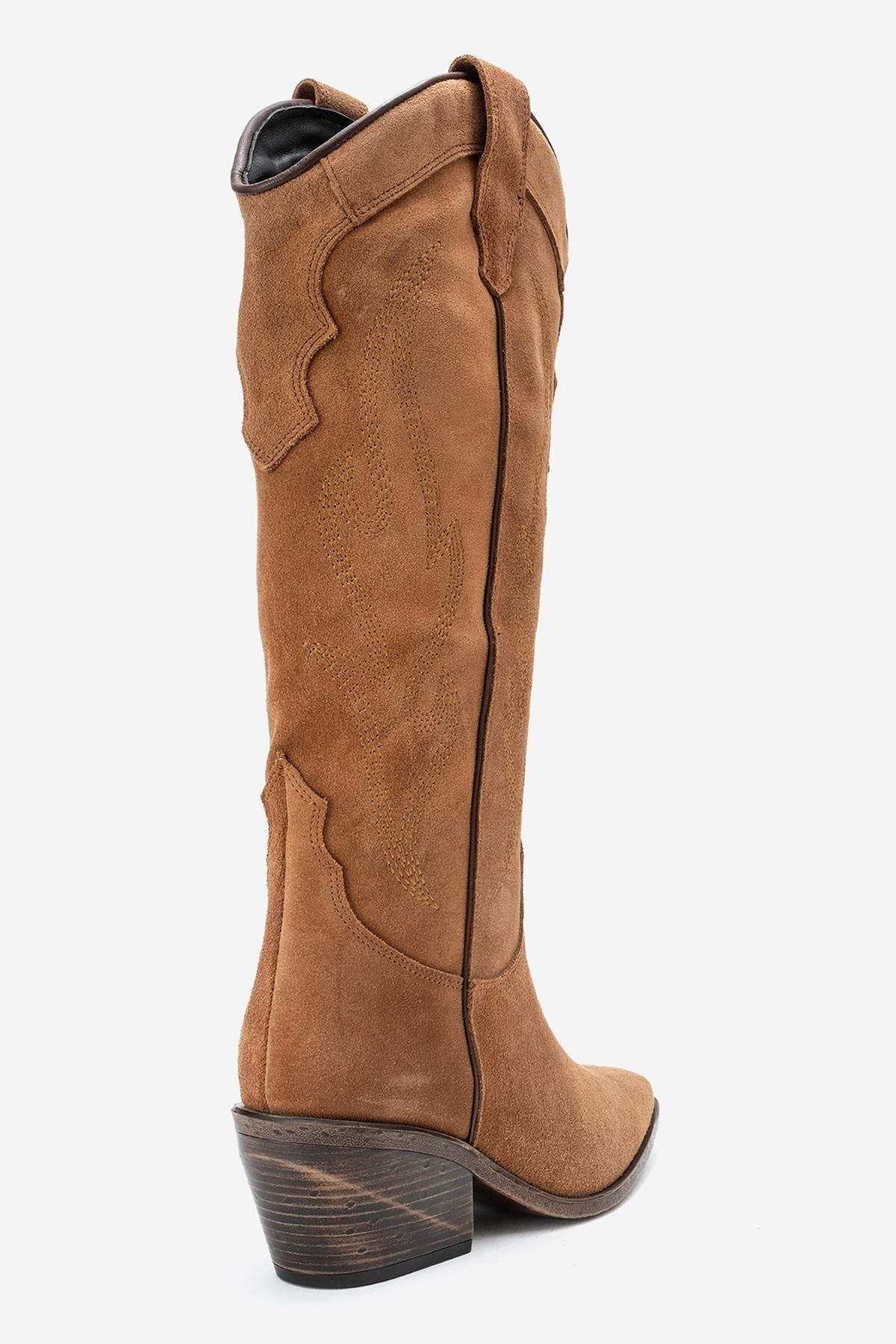 Pietro Leather Western Knee High Boot, Alternate, color, Cognac Suede Leather